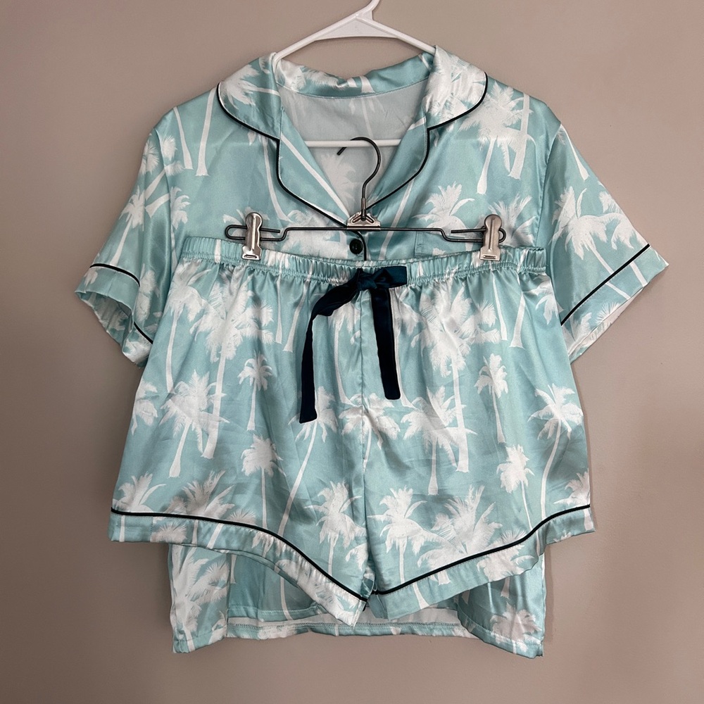 Kirklands Light Blue Palm Print Pajama Set for wedding